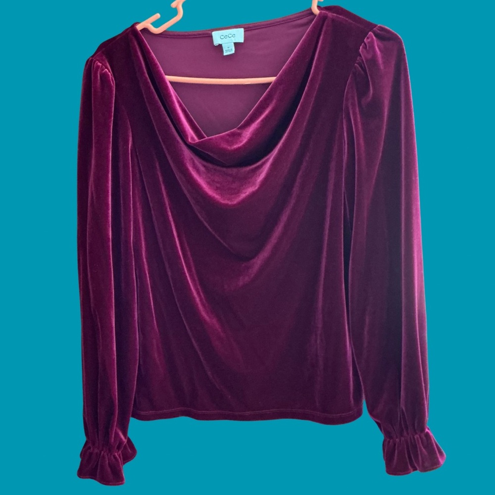 CeCe Velvet V-Neck Blouse - Berry